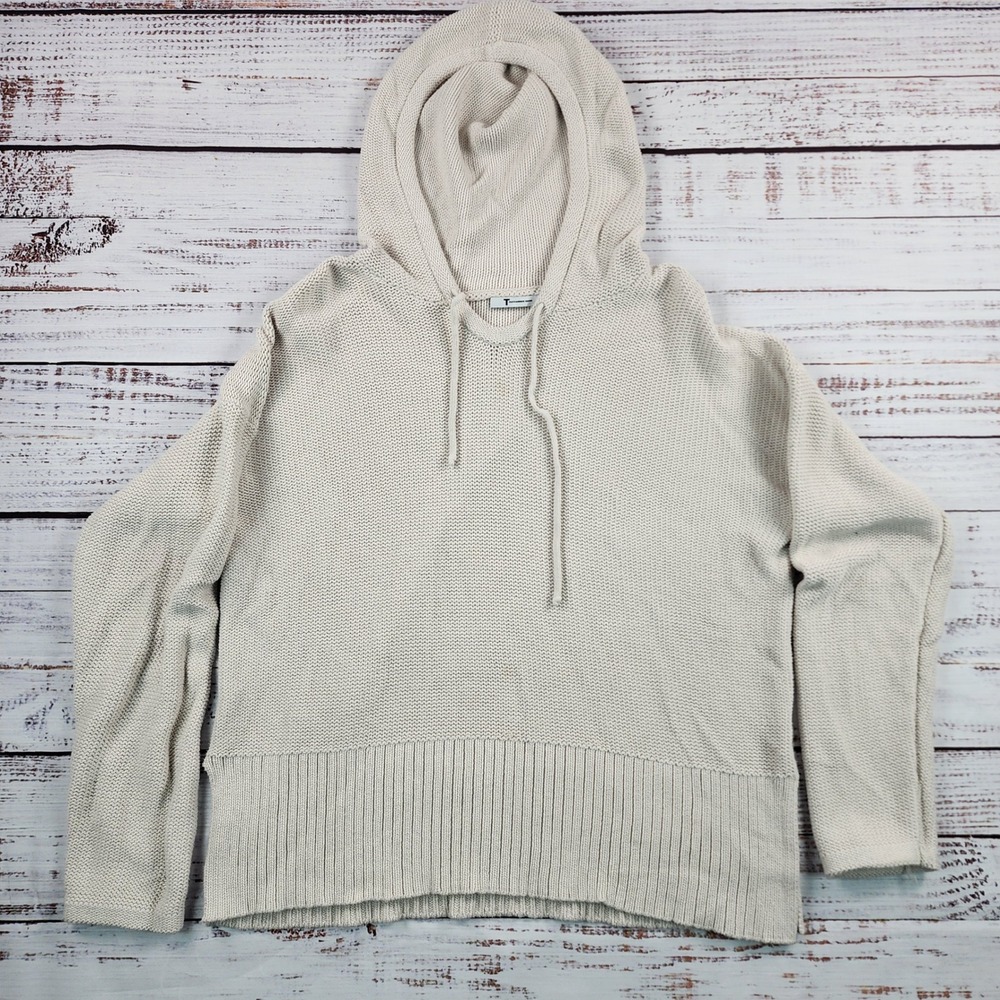 T by Alexander Wang‎ Beige Knit Pullover Hoodie Sweater Women's Medium Slouchy M